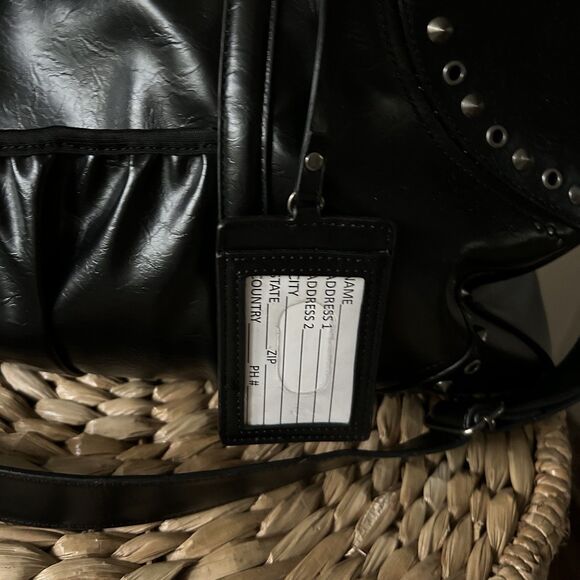 Steve Madden Black Leather Studded Embellished Duffle Bag Travel Excellent - Picture 6 of 11